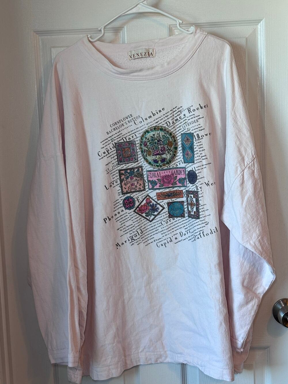 Vintage Venezia Floral Garden Graphic Long Sleeve Shirt 2X Cottagecore
